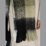 Women's Winter Oversized Olive Green Check Scarf - Image 7