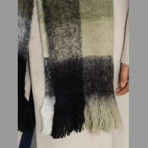 Women's Winter Oversized Olive Green Check Scarf - Image 7