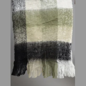 Women's Winter Oversized Olive Green Check Scarf - Image 8