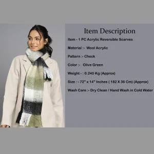 Women's Winter Oversized Olive Green Check Scarf - Image 9