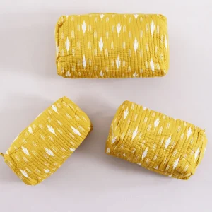 Yellow Ikat Printed Cotton Toiletry Bags For Waterproof - Image 4