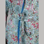 Turquoise Floral Print Pure Cotton Bath Robe - Image 5