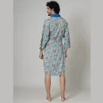 Turquoise Floral Print Pure Cotton Bath Robe - Image 6