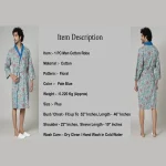 Turquoise Floral Print Pure Cotton Bath Robe - Image 7