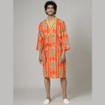 Orange Color Tiger Print Men's Bathrobe