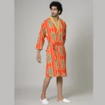 Orange Color Tiger Print Men's Bathrobe - Image 2