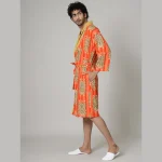 Orange Color Tiger Print Men's Bathrobe - Image 3