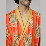 Orange Color Tiger Print Men's Bathrobe - Image 5