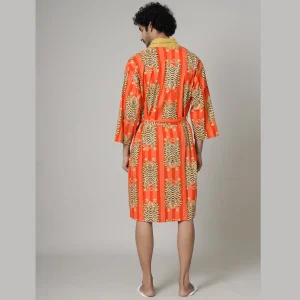 Orange Color Tiger Print Men's Bathrobe - Image 6