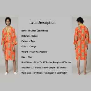Orange Color Tiger Print Men's Bathrobe - Image 7