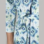 Men’s Cotton Toweling Bathrobe White Ikat Printed - Image 6