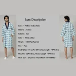Men’s Cotton Toweling Bathrobe White Ikat Printed - Image 7