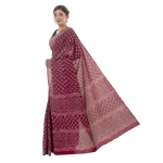 Beautiful Maroon Floral Print Cotton Saree - Image 2