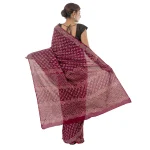 Beautiful Maroon Floral Print Cotton Saree - Image 4