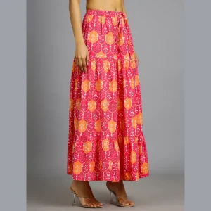 Beautiful Pink Floral Print Cotton Skirt - Image 3