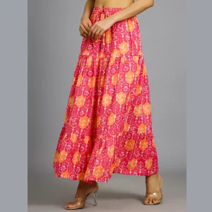 Beautiful Pink Floral Print Cotton Skirt - Image 4