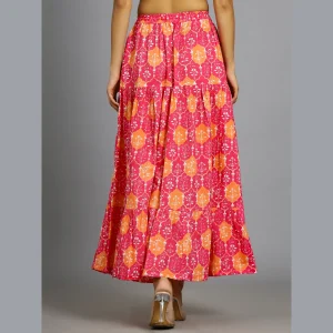 Beautiful Pink Floral Print Cotton Skirt - Image 5