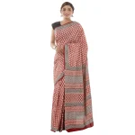 Beautiful Red Floral Print Cotton Saree