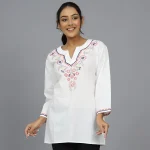 Beautiful White Embroidery Work Cotton Kurti / Top / Tunic