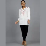 Beautiful White Embroidery Work Cotton Kurti / Top / Tunic - Image 2