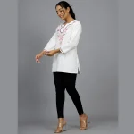 Beautiful White Embroidery Work Cotton Kurti / Top / Tunic - Image 4