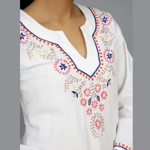 Beautiful White Embroidery Work Cotton Kurti / Top / Tunic - Image 5