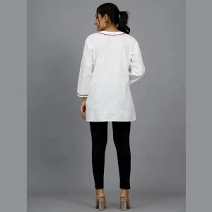 Beautiful White Embroidery Work Cotton Kurti / Top / Tunic - Image 7