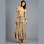 Beige Floral Hand Block Printed Skirt