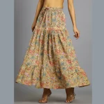 Beige Floral Hand Block Printed Skirt - Image 2