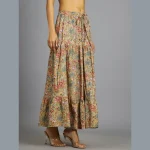 Beige Floral Hand Block Printed Skirt - Image 3