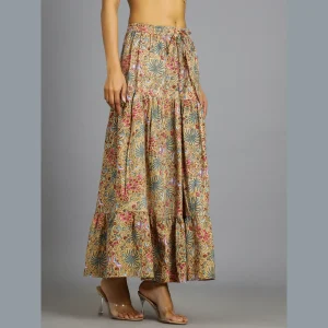 Beige Floral Hand Block Printed Skirt - Image 3