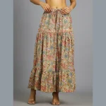 Beige Floral Hand Block Printed Skirt - Image 4