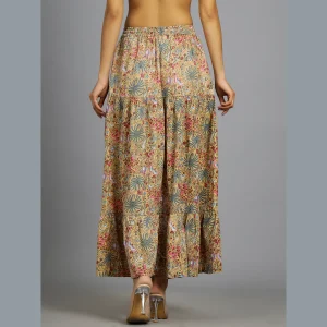 Beige Floral Hand Block Printed Skirt - Image 5