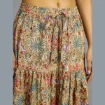 Beige Floral Hand Block Printed Skirt - Image 6