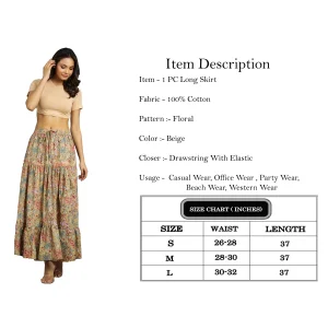 Beige Floral Hand Block Printed Skirt - Image 7
