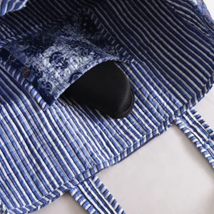 Blue Patchwork Cotton Tote Bag Handmade Quilted Tote Shopping Bag - Image 4