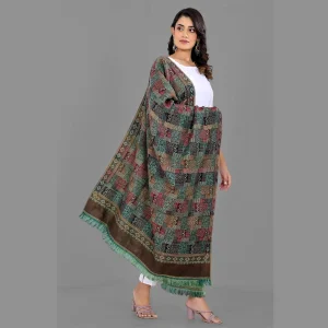 Geometric Reversible Wrap Oversized Green Wool Shawl - Image 5