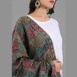 Geometric Reversible Wrap Oversized Green Wool Shawl - Image 6