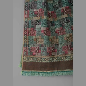 Geometric Reversible Wrap Oversized Green Wool Shawl - Image 7