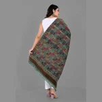 Geometric Reversible Wrap Oversized Green Wool Shawl - Image 8