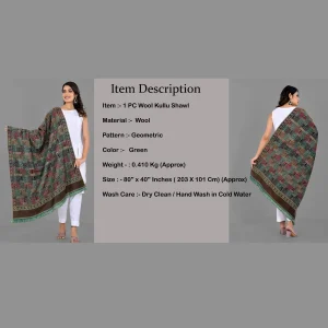 Geometric Reversible Wrap Oversized Green Wool Shawl - Image 9
