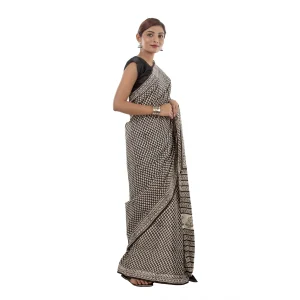 Indian Hand Block Floral Print Cotton Saree - Image 3