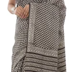 Indian Hand Block Floral Print Cotton Saree - Image 4