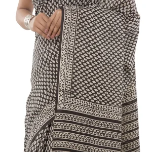 Indian Hand Block Floral Print Cotton Saree - Image 4