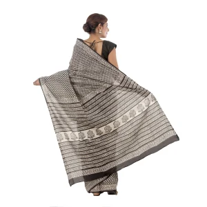 Indian Hand Block Floral Print Cotton Saree - Image 5