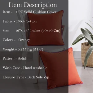 16" Reversible Orange Solid Cushion Cover - Image 6