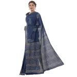 Indigo Blue Hand Block Paisley Floral Printed Sari - Image 2