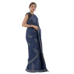 Indigo Blue Hand Block Paisley Floral Printed Sari