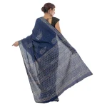 Indigo Blue Hand Block Paisley Floral Printed Sari - Image 3