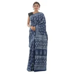 Indigo Paisley Print Cotton Saree Women Sari